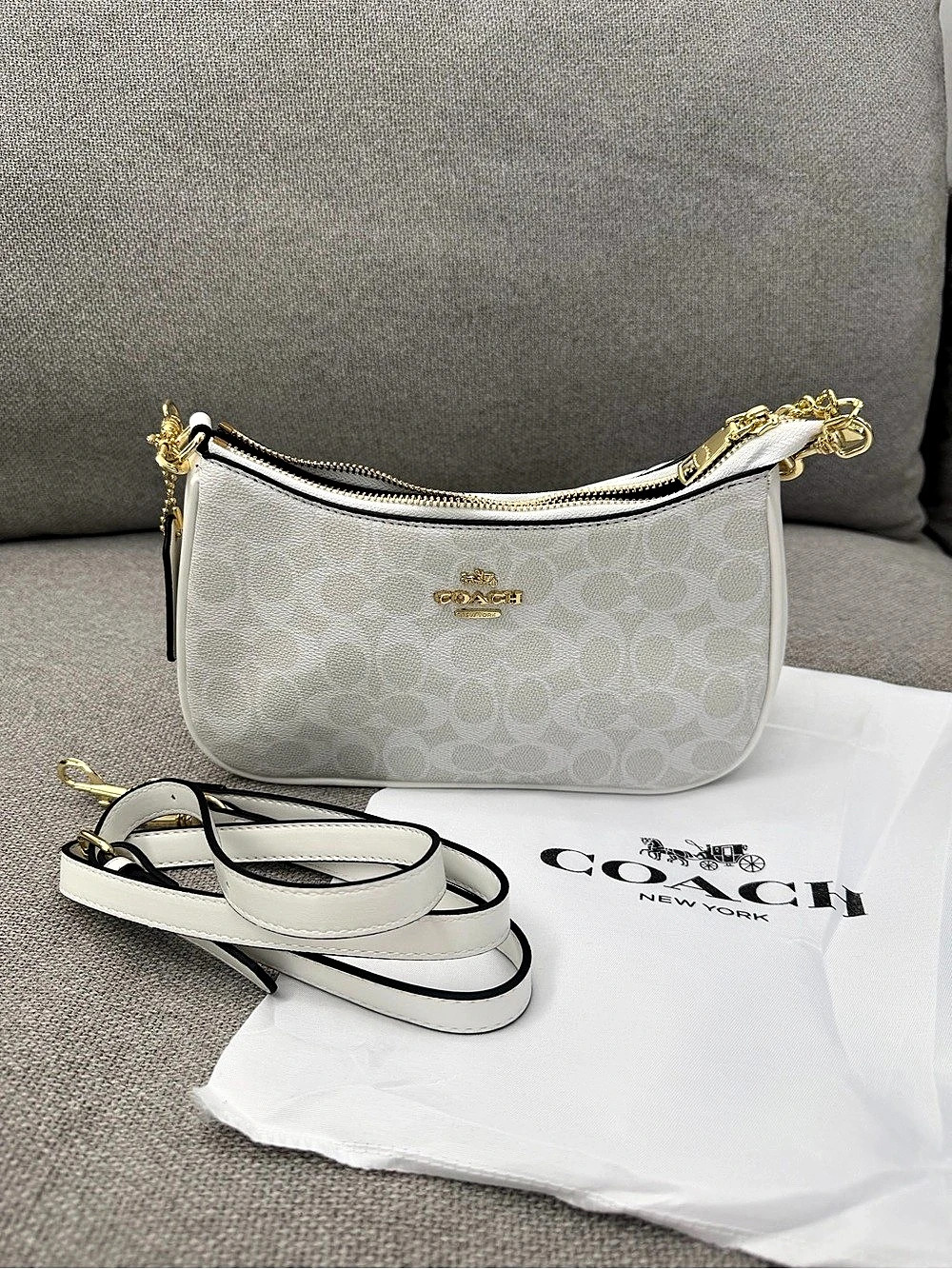 Coach Teri Shoulder Bag in Signature Canvas — Chalk / White / Gold